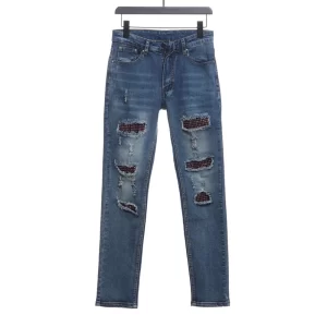 Pink diamond washed ripped denim trousers