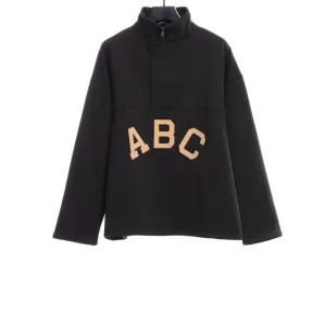 ABC Alphanumeric 7 Flocked Stand Collar Sweatshirt