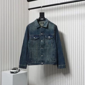 Balenc1@ga  Diamond-Covered Denim Jacket