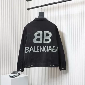 Balenc1@ga  Graffiti White Ink-Splashed Denim Jacket