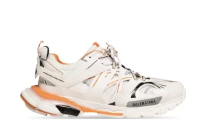 Track Sneaker in White and Orange Mesh and Nylon Reps