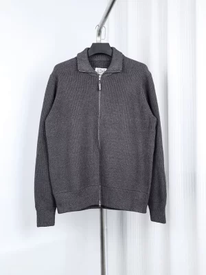 Leather Zipper Cardigan With Back Stitching
