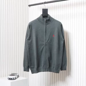 Logo Embroidered Zipper Knitted Cardigan